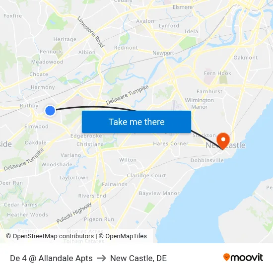 De 4 @ Allandale Apts to New Castle, DE map