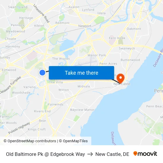 Old Baltimore Pk @ Edgebrook Way to New Castle, DE map
