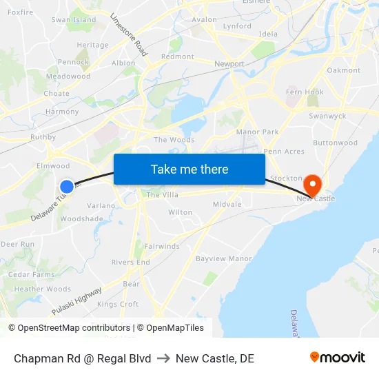 Chapman Rd @ Regal Blvd to New Castle, DE map