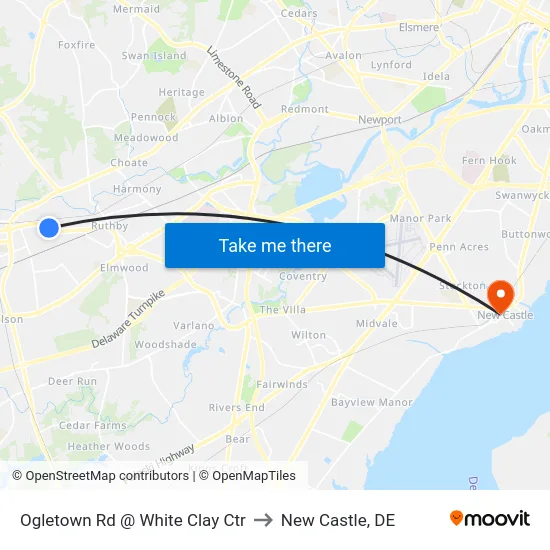 Ogletown Rd @ White Clay Ctr to New Castle, DE map