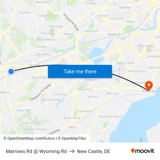 Marrows Rd @ Wyoming Rd to New Castle, DE map