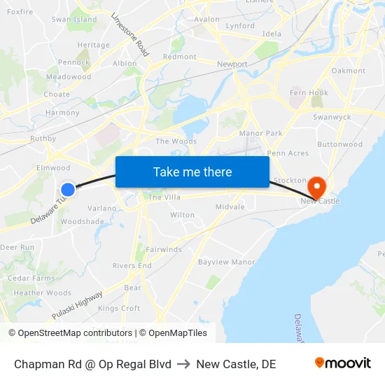 Chapman Rd @ Op Regal Blvd to New Castle, DE map