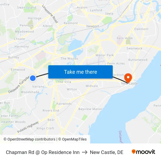 Chapman Rd @ Op Residence Inn to New Castle, DE map