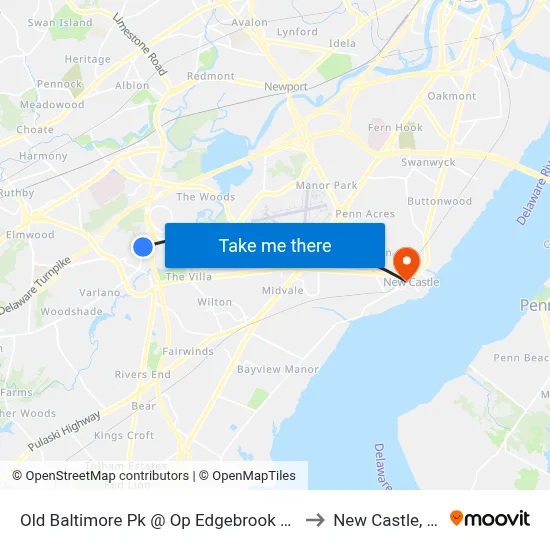 Old Baltimore Pk @ Op Edgebrook Way to New Castle, DE map