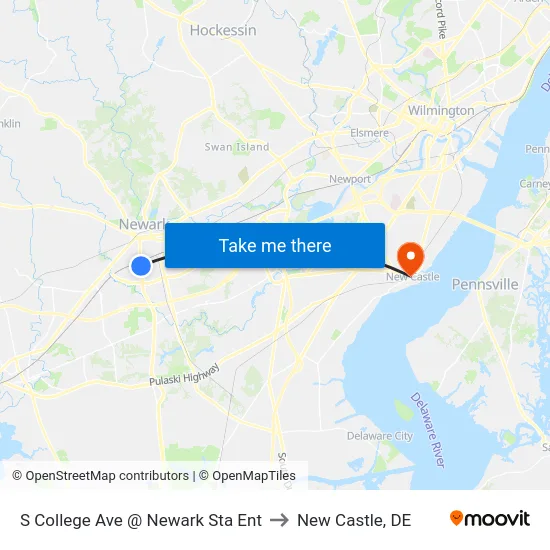 S College Ave @ Newark Sta Ent to New Castle, DE map