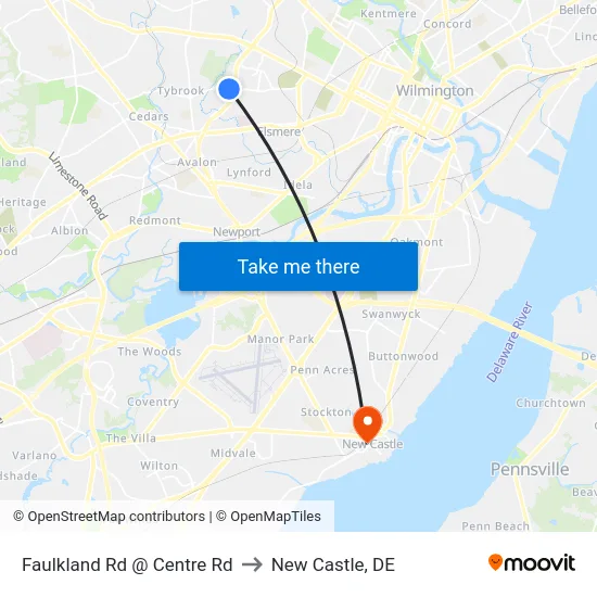 Faulkland Rd @ Centre Rd to New Castle, DE map
