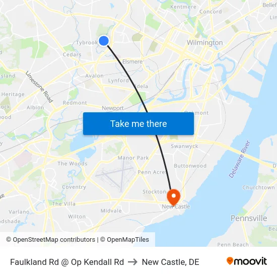 Faulkland Rd @ Op Kendall Rd to New Castle, DE map