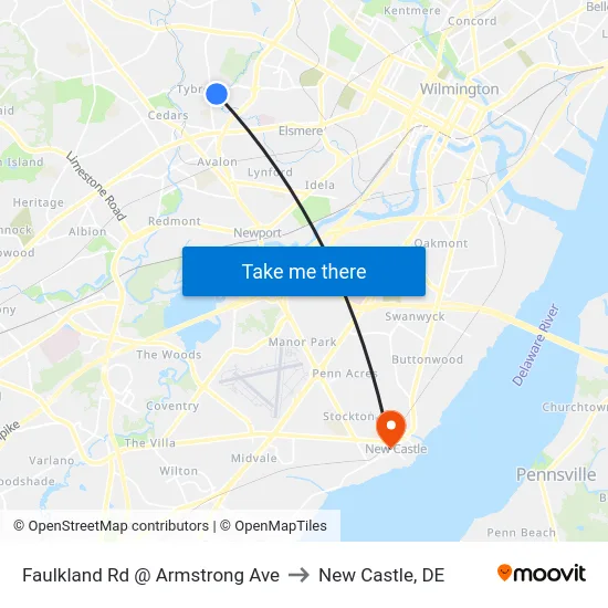 Faulkland Rd @ Armstrong Ave to New Castle, DE map