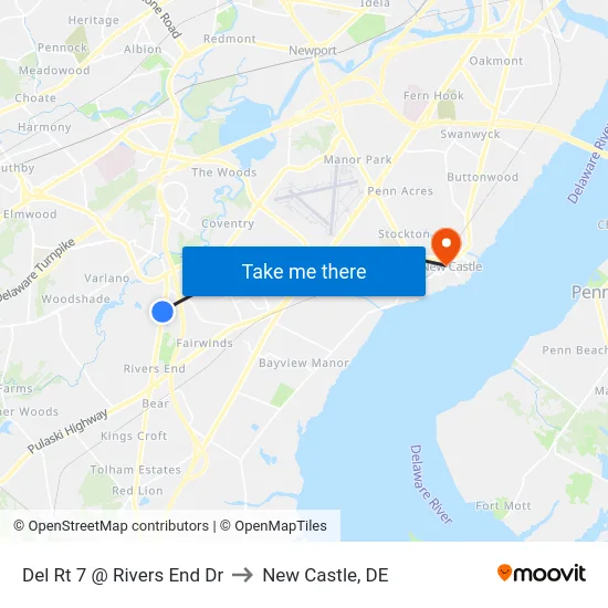 Del Rt 7 @ Rivers End Dr to New Castle, DE map