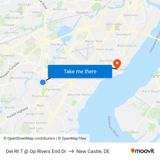 Del Rt 7 @ Op Rivers End Dr to New Castle, DE map