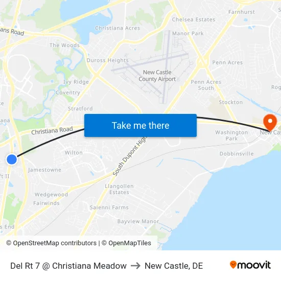 Del Rt 7 @ Christiana Meadow to New Castle, DE map
