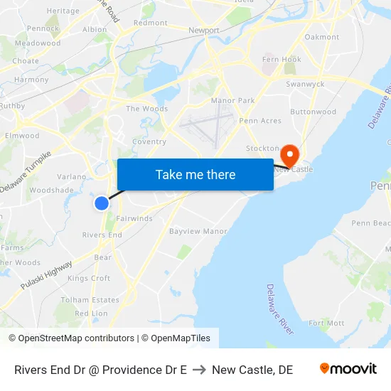 Rivers End Dr @ Providence Dr E to New Castle, DE map