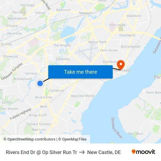 Rivers End Dr @ Op Silver Run Tr to New Castle, DE map