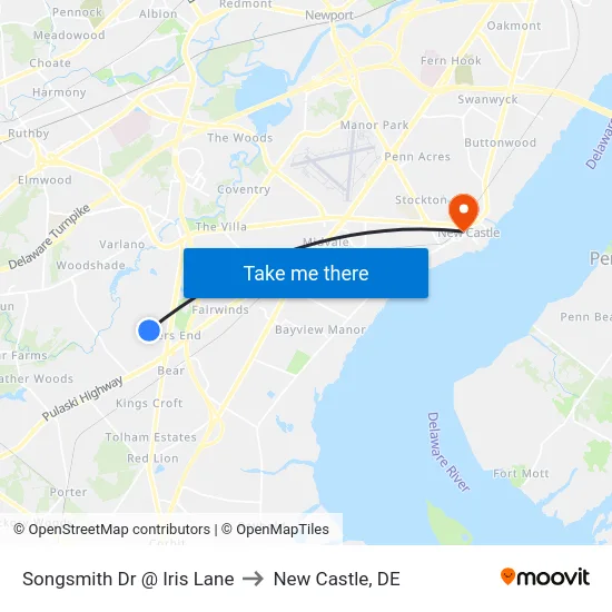 Songsmith Dr @ Iris Lane to New Castle, DE map