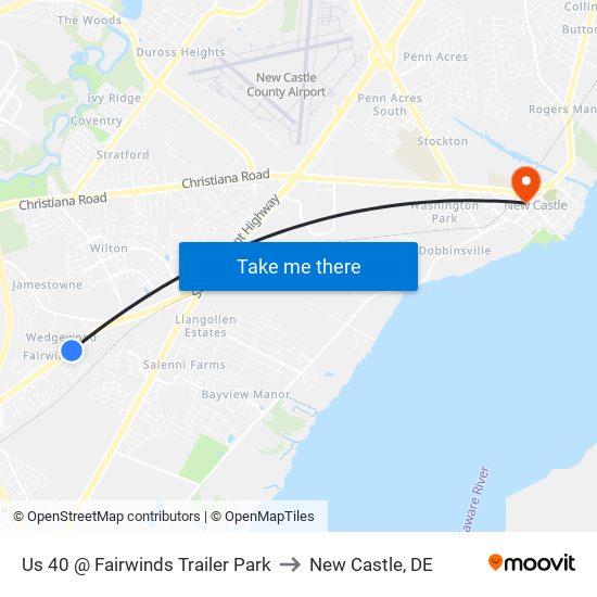 Us 40 @ Fairwinds Trailer Park to New Castle, DE map