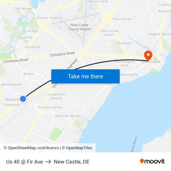 Us 40 @ Fir Ave to New Castle, DE map