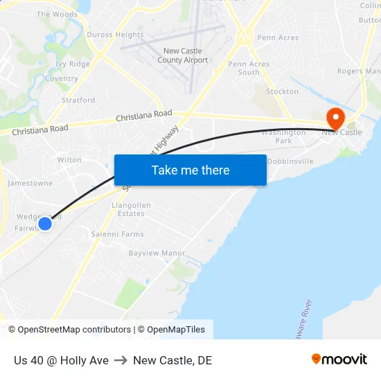 Us 40 @ Holly Ave to New Castle, DE map