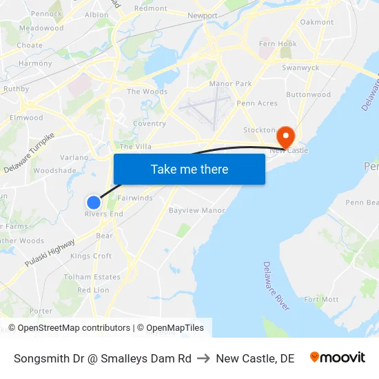 Songsmith Dr @ Smalleys Dam Rd to New Castle, DE map