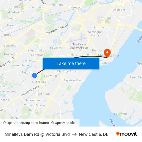 Smalleys Dam Rd @ Victoria Blvd to New Castle, DE map