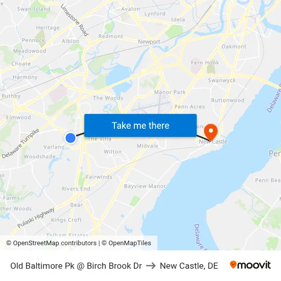Old Baltimore Pk @ Birch Brook Dr to New Castle, DE map