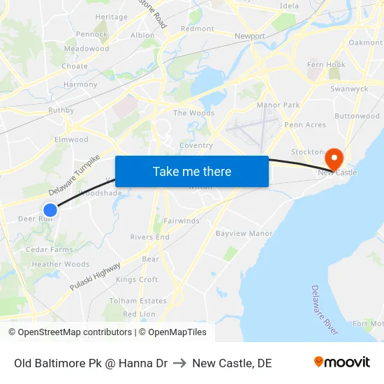 Old Baltimore Pk @ Hanna Dr to New Castle, DE map