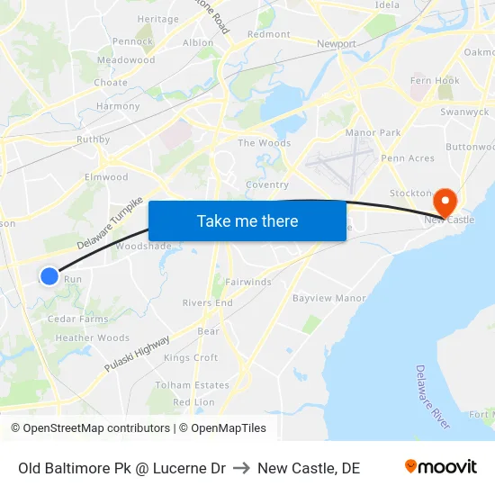 Old Baltimore Pk @ Lucerne Dr to New Castle, DE map