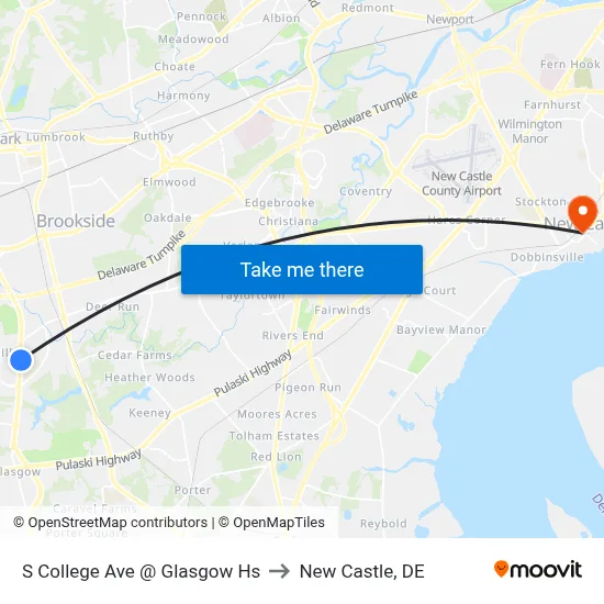 S College Ave @ Glasgow Hs to New Castle, DE map