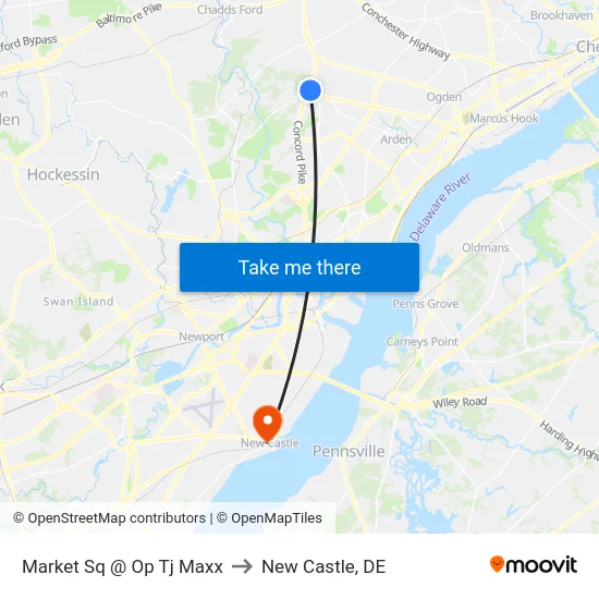 Market Sq @ Op Tj Maxx to New Castle, DE map