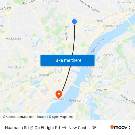 Naamans Rd @ Op Ebright Rd to New Castle, DE map