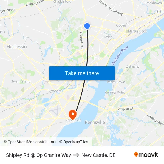 Shipley Rd @ Op Granite Way to New Castle, DE map