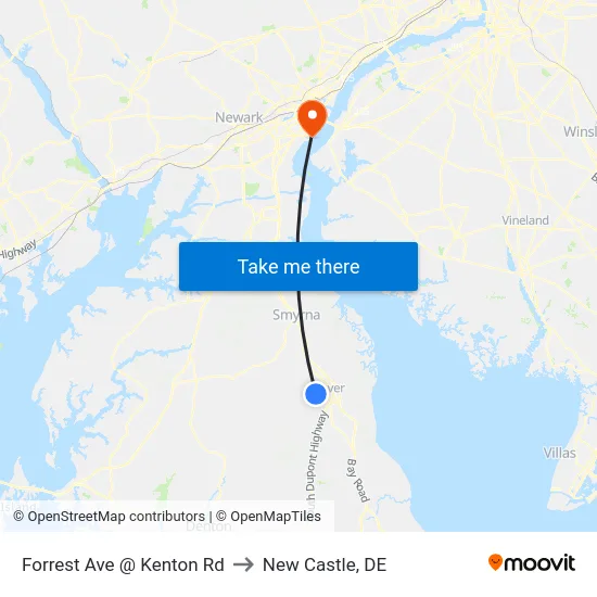 Forrest Ave @ Kenton Rd to New Castle, DE map