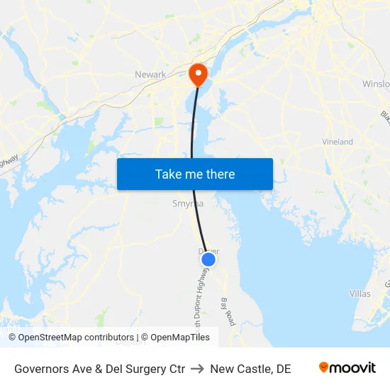 Governors Ave & Del Surgery Ctr to New Castle, DE map