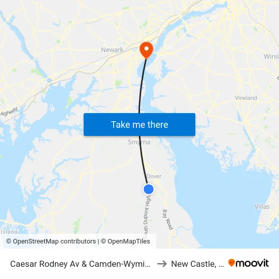 Caesar Rodney Av & Camden-Wyming Av to New Castle, DE map