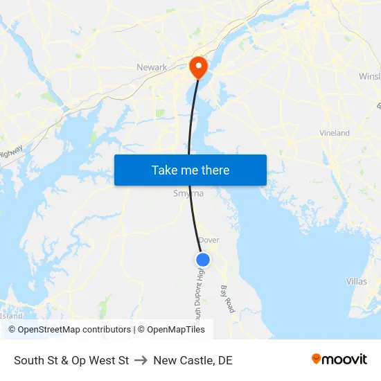South St & Op West St to New Castle, DE map
