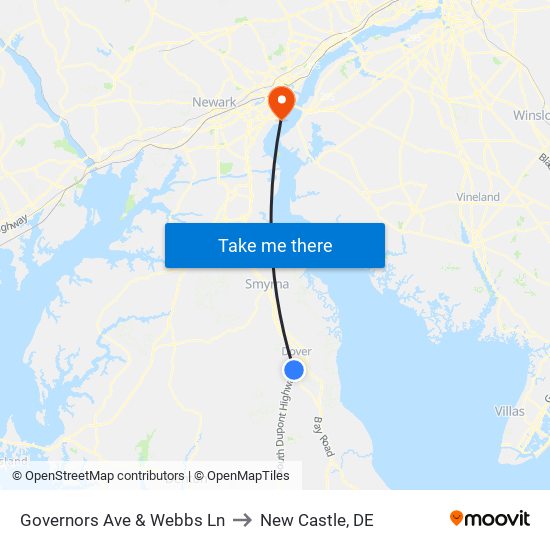 Governors Ave & Webbs Ln to New Castle, DE map