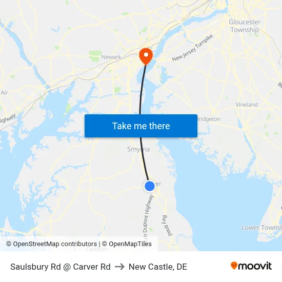 Saulsbury Rd @ Carver Rd to New Castle, DE map