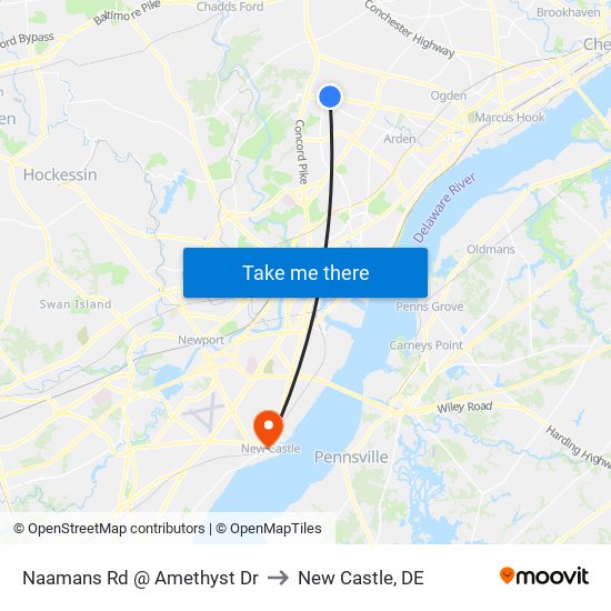 Naamans Rd @ Amethyst Dr to New Castle, DE map