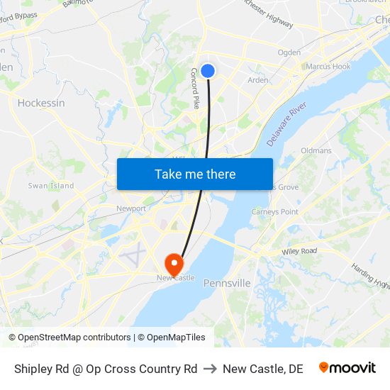 Shipley Rd @ Op Cross Country Rd to New Castle, DE map