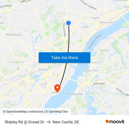 Shipley Rd @ Drexel Dr to New Castle, DE map