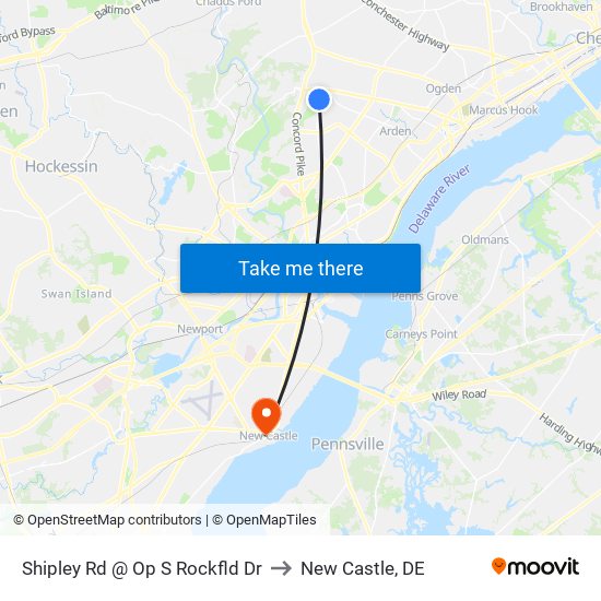 Shipley Rd @ Op S Rockfld Dr to New Castle, DE map