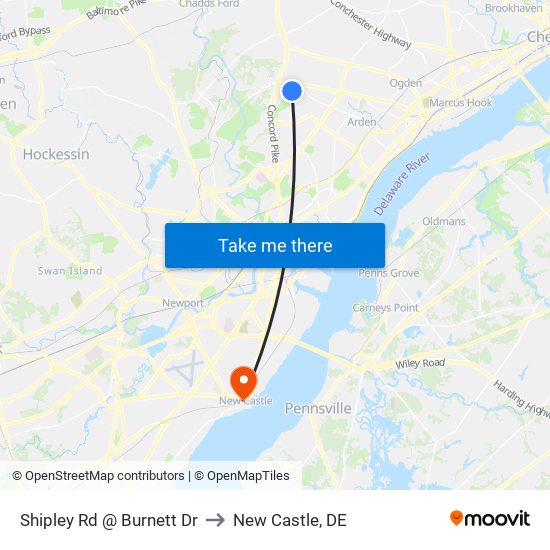 Shipley Rd @ Burnett Dr to New Castle, DE map