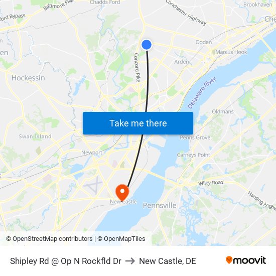 Shipley Rd @ Op N Rockfld Dr to New Castle, DE map