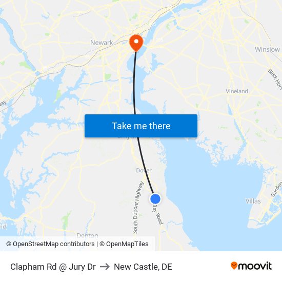 Clapham Rd @ Jury Dr to New Castle, DE map