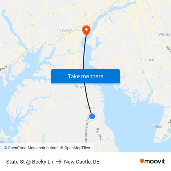 State St @ Becky Ln to New Castle, DE map