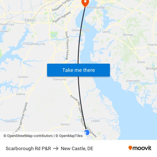 Scarborough Rd P&R to New Castle, DE map