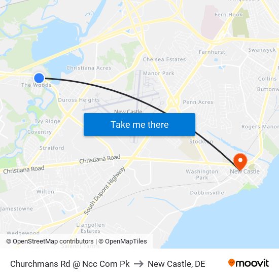 Churchmans Rd @ Ncc Com Pk to New Castle, DE map