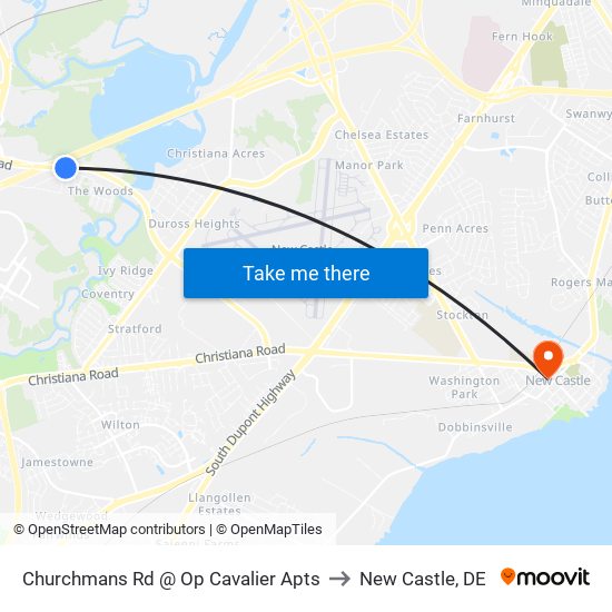 Churchmans Rd @ Op Cavalier Apts to New Castle, DE map