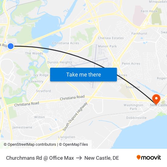 Churchmans Rd @ Office Max to New Castle, DE map
