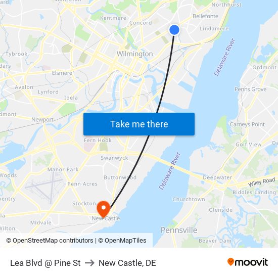 Lea Blvd @ Pine St to New Castle, DE map