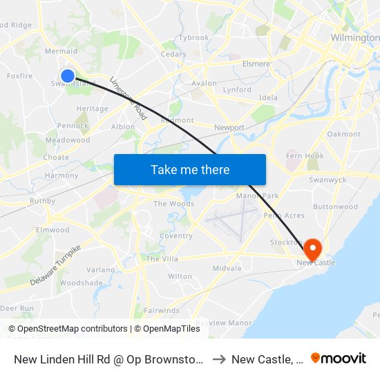 New Linden Hill Rd @ Op Brownstone Pl to New Castle, DE map